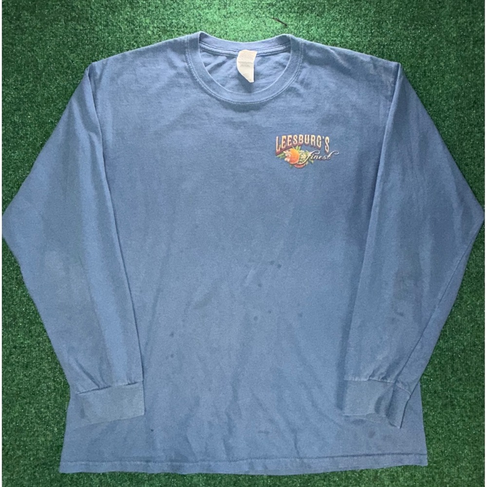 Gildan Leesburgs Finest Graphic Long Sleeve T-Shirt Blue Mens Large Cotton
